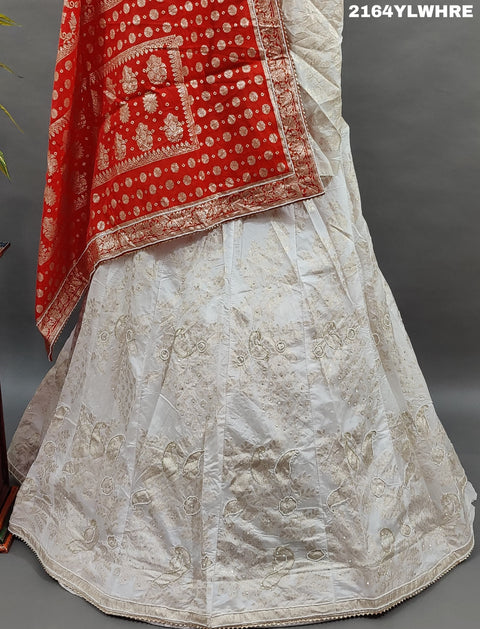 KcPc Lounch A Upada silk Banarasi White Beads Work Lehenga RTK
