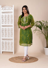 KcPcNew LetestArrival Jaipuri Traditional Marwadi Leheriya Gotapatti Handwork Long Straight KurtiKML