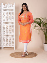 KcPcNew Arrival Jaipuri Traditional Marwadi Leheriya Gotapatti Handwork Long Straight KurtiKML