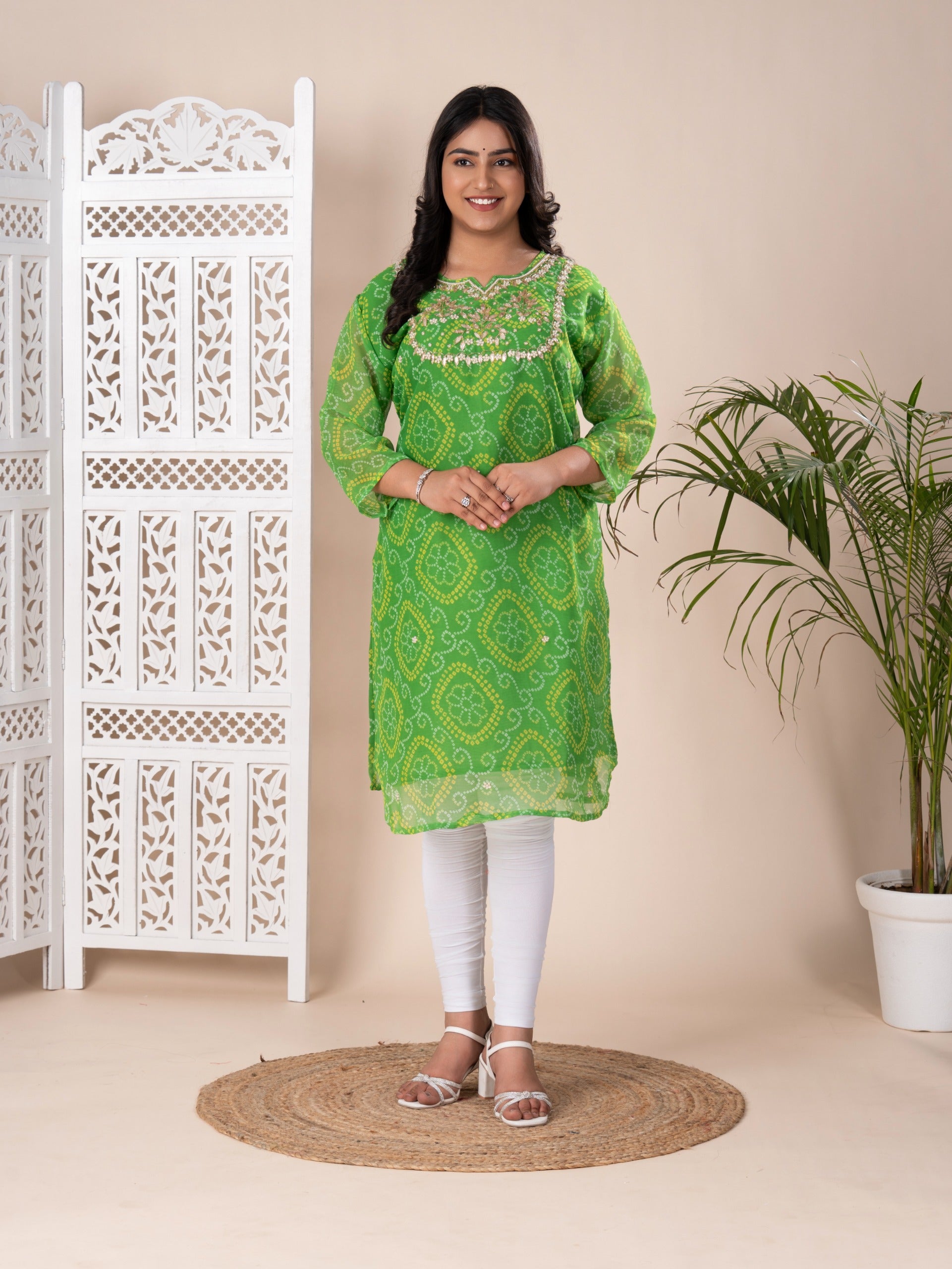 KcPc New Arrival Jaipuri Traditional Marwadi Gotapatti Handwork Long Straight KurtiKML