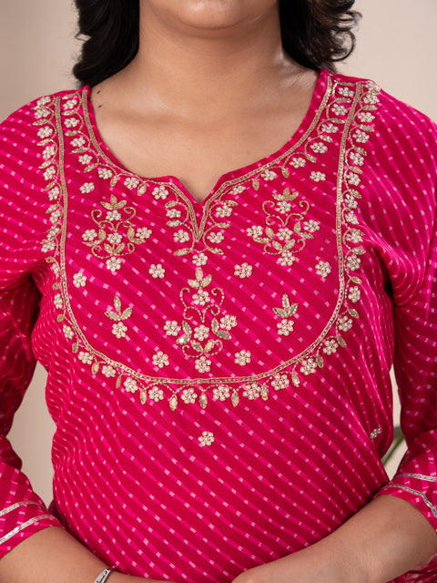 KcPc New Beautiful Jaipuri Traditional Marwadi Gotapatti Handwork Long Straight Kurti  KML