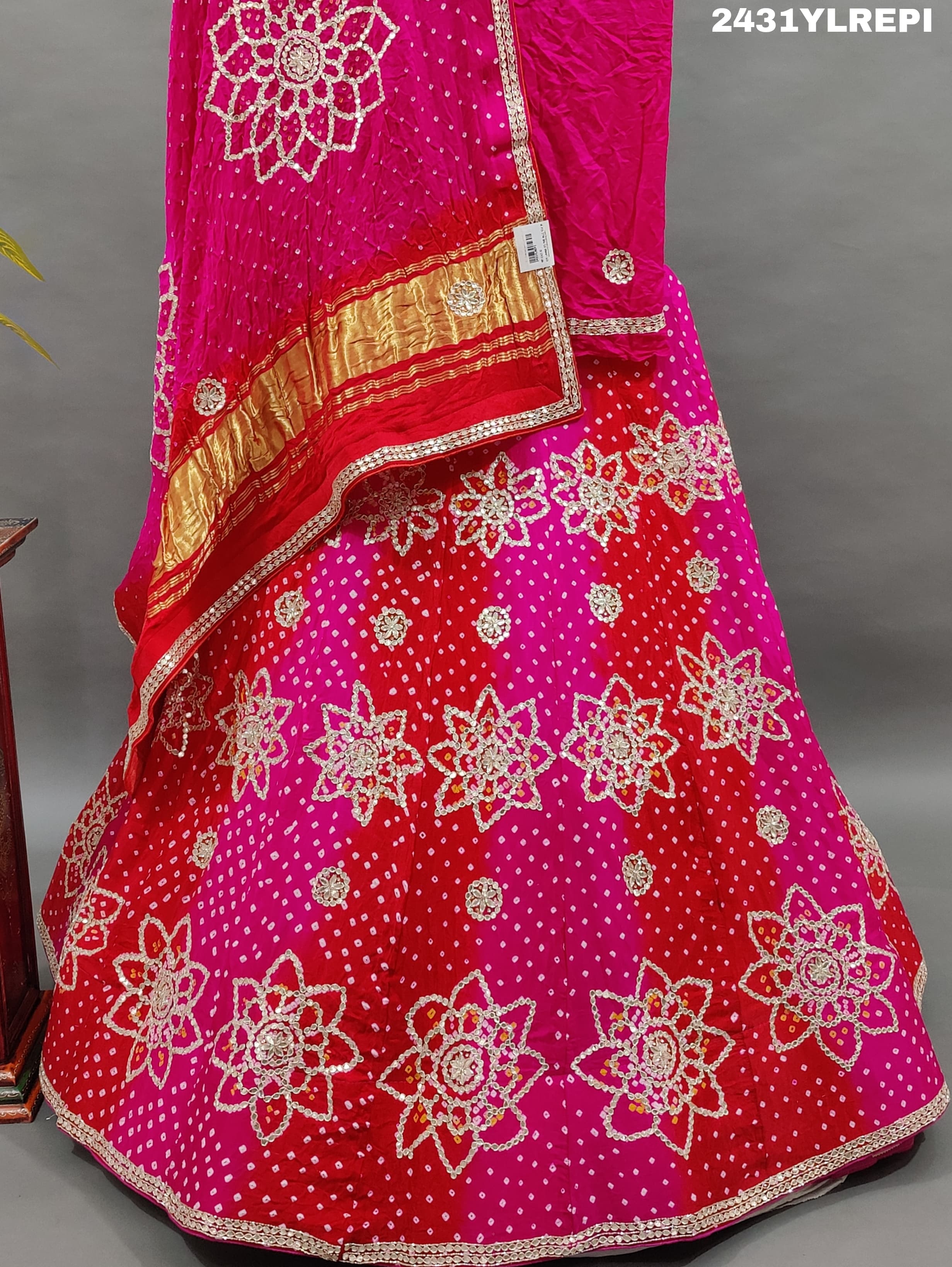 KcPc New Beautiful Gota Patti Gaji Silk Bandhani Lehenga Set BTU