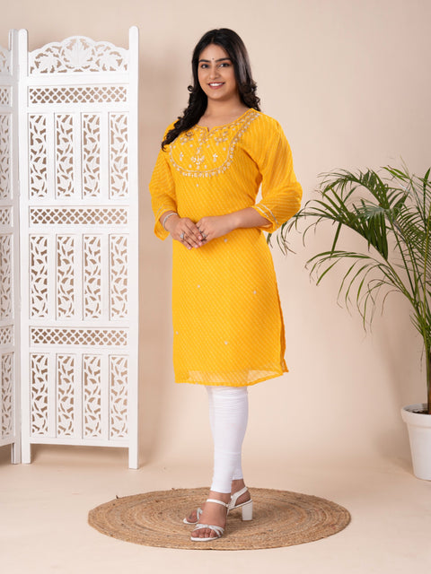 KcPc New Jaipuri Traditional Marwadi Gotapatti Handwork Long Straight Kurtis