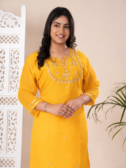 KcPc New Jaipuri Traditional Marwadi Gotapatti Handwork Long Straight Kurtis