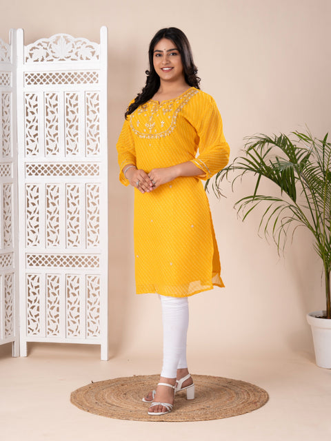 KcPc New Jaipuri Traditional Marwadi Gotapatti Handwork Long Straight Kurtis