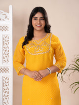 KcPc New Beautiful Jaipuri Traditional Marwadi Gotapatti Handwork Long Straight KurtiKML