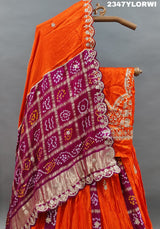  Traditional Indian Gaji Silk Bandhani Lehenga with Gota Patti work