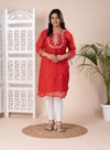 KcPc Latest New Arrival Jaipuri Traditional Marwadi Leheriya Gotapatti Handwork Long Straight KurtiKML
