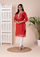 KcPc Latest New Arrival Jaipuri Traditional Marwadi Leheriya Gotapatti Handwork Long Straight KurtiKML