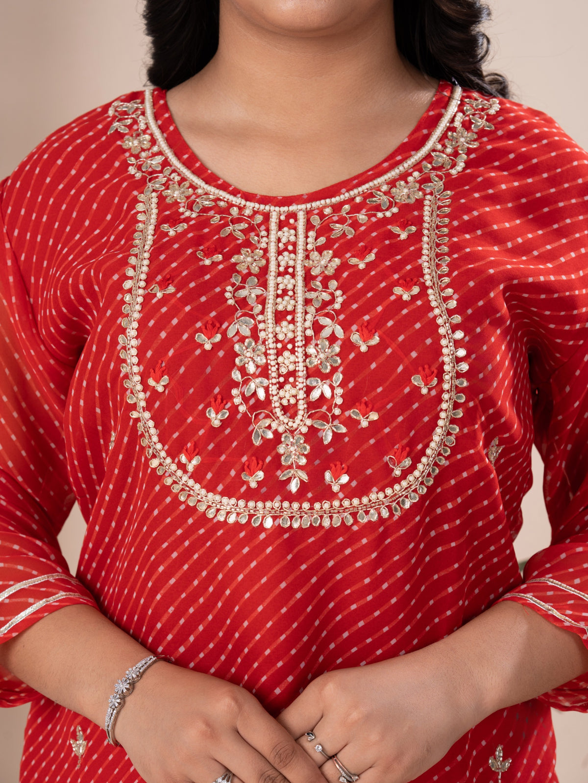KcPc Latest New Arrival Jaipuri Traditional Marwadi Leheriya Gotapatti Handwork Long Straight KurtiKML