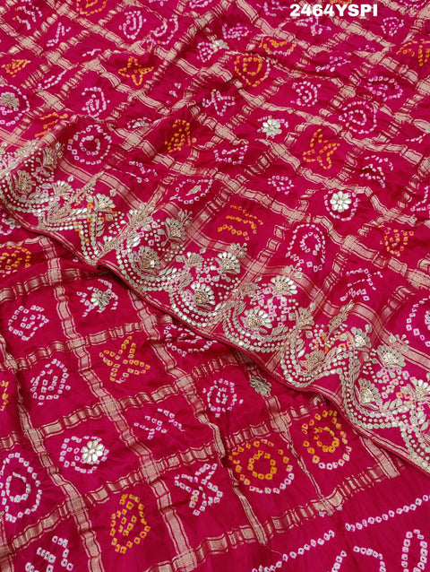 KcPc New Arrival Pure Gaji Silk Bandhani Gharchola Beautful Heavy Gota patti Work Saree SATISH