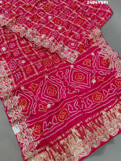 KcPc New Arrival Pure Gaji Silk Bandhani Gharchola Beautful Heavy Gota patti Work Saree SATISH