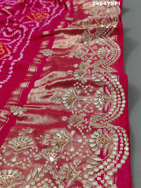 KcPc New Arrival Pure Gaji Silk Bandhani Gharchola Beautful Heavy Gota patti Work Saree SATISH