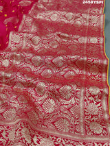 A pink Dola Silk Banarasi saree with Zari weaving work