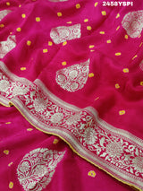 A pink Dola Silk Banarasi saree with Zari weaving work