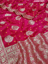 A pink Dola Silk Banarasi saree with Zari weaving work
