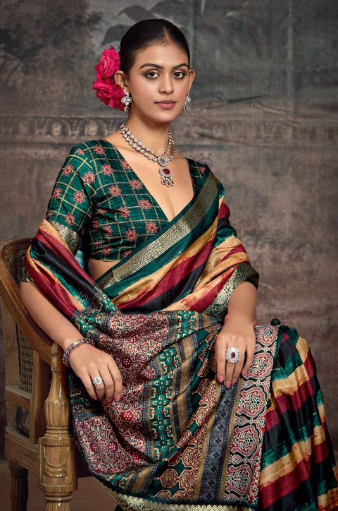 KcPc Beautiful New Creap Silk Banarasi Style With Zari border Saree STR