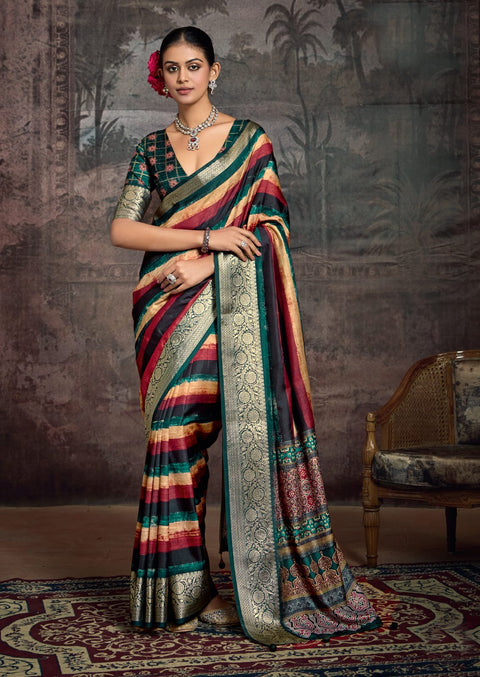 KcPc Beautiful New Creap Silk Banarasi Style With Zari border Saree STR