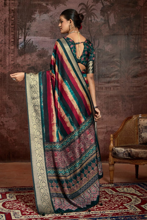 KcPc Beautiful New Creap Silk Banarasi Style With Zari border Saree STR