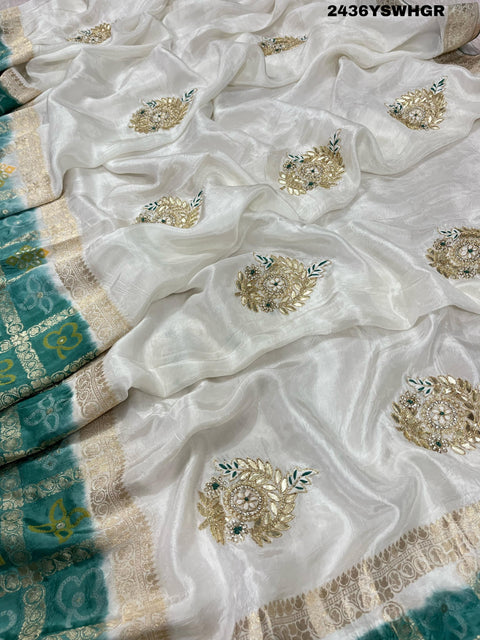 KcPc New Munga Silk Banarasi Style With Cutdana Gotapatti Work Saree RG