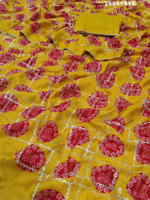 KcPc New Beautiful Upada Silk Bandhani Style With Gotapatti Work Saree SVD