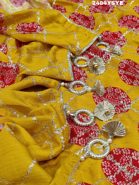 KcPc New Beautiful Upada Silk Bandhani Style With Gotapatti Work Saree SVD