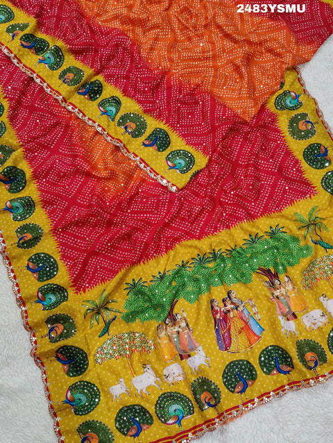 KcPc New Upada Silk Bandhani Style With Cutdana Mirror Work Saree SVD