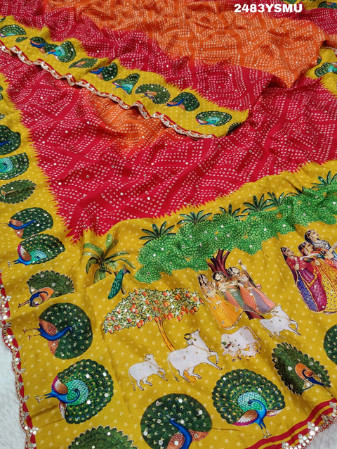 KcPc New Upada Silk Bandhani Style With Cutdana Mirror Work Saree SVD