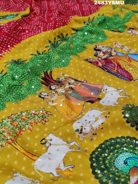 KcPc New Upada Silk Bandhani Style With Cutdana Mirror Work Saree SVD
