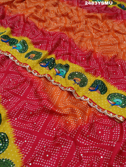 KcPc New Upada Silk Bandhani Style With Cutdana Mirror Work Saree SVD