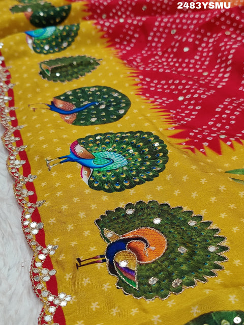 KcPc New Upada Silk Bandhani Style With Cutdana Mirror Work Saree SVD