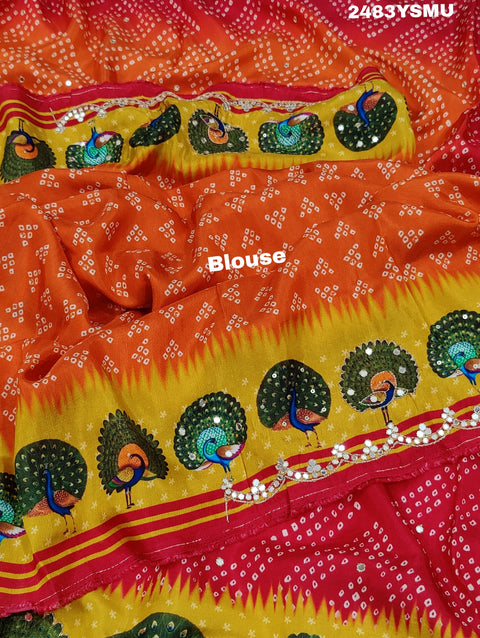 KcPc New Upada Silk Bandhani Style With Cutdana Mirror Work Saree SVD