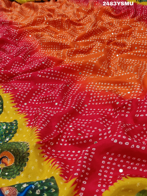 KcPc New Upada Silk Bandhani Style With Cutdana Mirror Work Saree SVD
