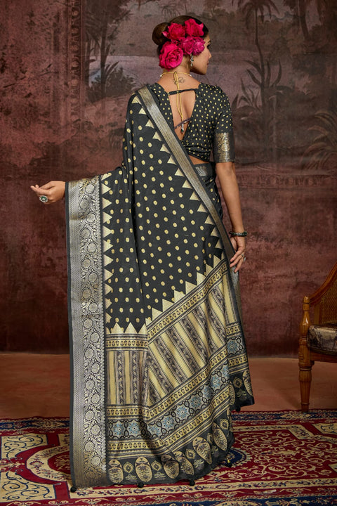KcPc New Beautiful Munga Silk Printed Style With Zari Weaving  Border Work Saree STR