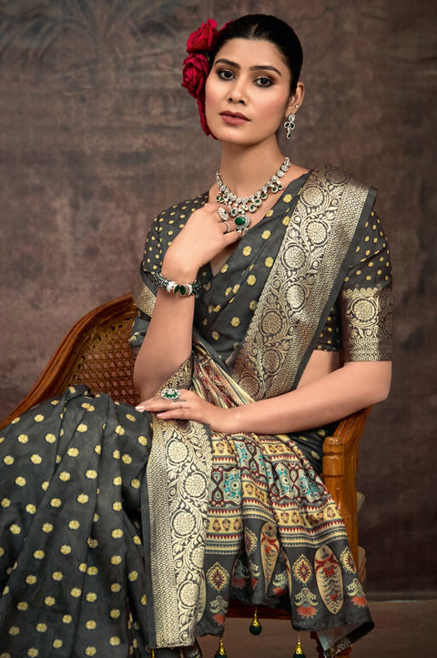 KcPc New Beautiful Munga Silk Printed Style With Zari Weaving  Border Work Saree STR