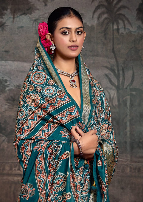 KcPc New Munga Silk Printed Style With Zari Weaving  Border Work Saree STR