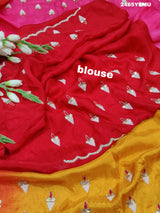 A Chinon silk saree with Gotapatti work, featuringof yellow and pink colors 