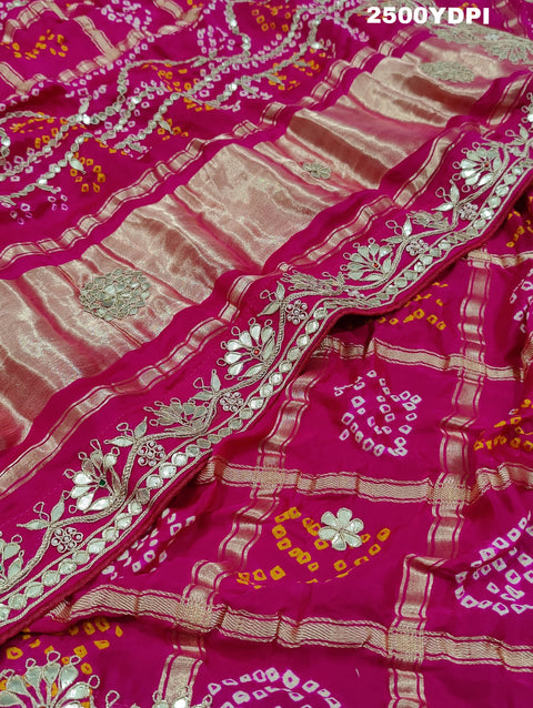 KcPc New Pure Gaji Silk Bandhani Gotapatti Designer Jaipuri Traditional Dupatta
