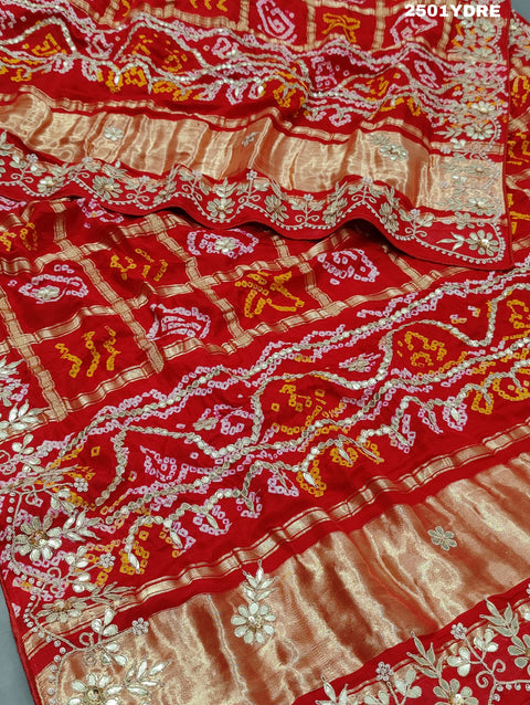 KcPc Latest Pure Gaji Silk Bandhani Gotapatti Designer Jaipuri Traditional Dupatta