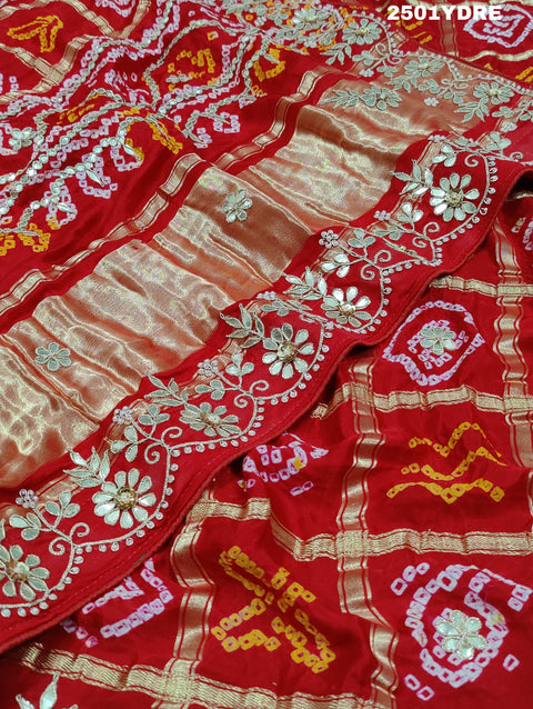 KcPc Latest Pure Gaji Silk Bandhani Gotapatti Designer Jaipuri Traditional Dupatta