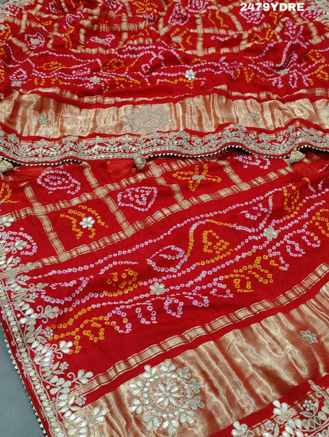 KcPc Pure Gaji Silk Bandhani Gotapatti Designer Jaipuri Traditional Dupatta AMT
