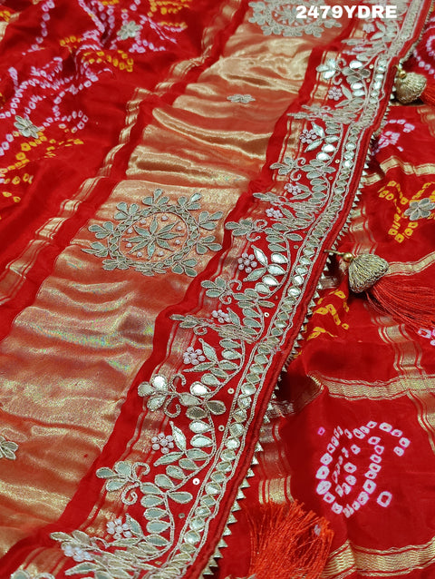 KcPc Pure Gaji Silk Bandhani Gotapatti Designer Jaipuri Traditional Dupatta AMT