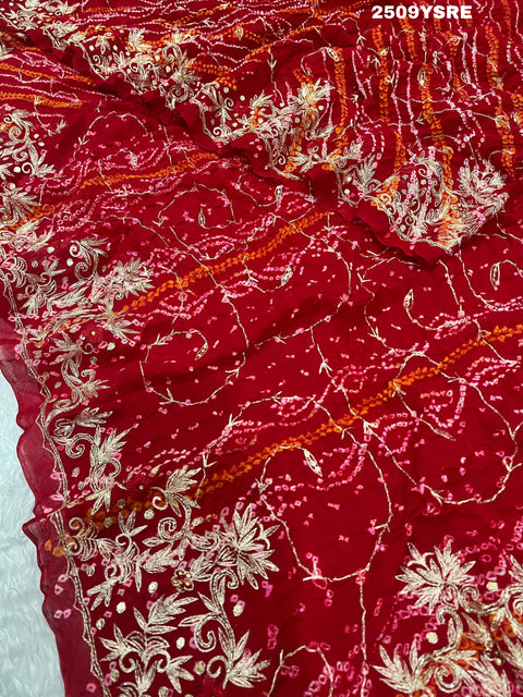 KcPc New Latest Ojariya Bandhani Style With Mukesh work Work Saree AMT