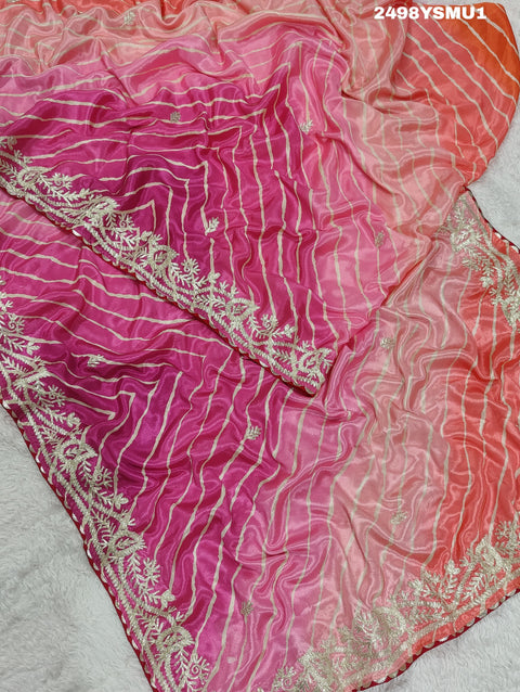 KcPc New Chinon Silk Bollywood style With Cutdana White Beads Work Saree SVD