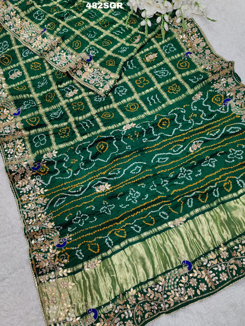 KcPc Latest Pure Gaji Silk Bandhani Ghatchola Heavy Gotapatti Work Saree  AMT