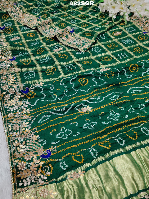KcPc Latest Pure Gaji Silk Bandhani Ghatchola Heavy Gotapatti Work Saree  AMT