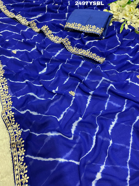 KcPc New Beautiful Chiffon Leheriya Style Wih Gotapatti Work Saree SWA