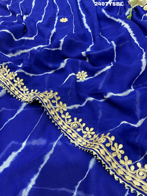 KcPc New Beautiful Chiffon Leheriya Style Wih Gotapatti Work Saree SWA