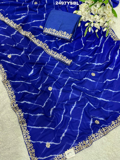 KcPc New Beautiful Chiffon Leheriya Style Wih Gotapatti Work Saree SWA