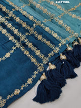 A blue saree with geometric pitton work